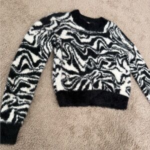 SO Black and White Abstract Fuzzy Women’s Sweater
